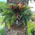 thumbnail image 1 of 17 Inch Christmas Wreaths for Front Door-Farmhouse Xmas Tree Hanging Garland Artificial Pinecones Wreaths Winter Home Decor Rattan Wreaths Golden Bell Wreath, 1 of 7
