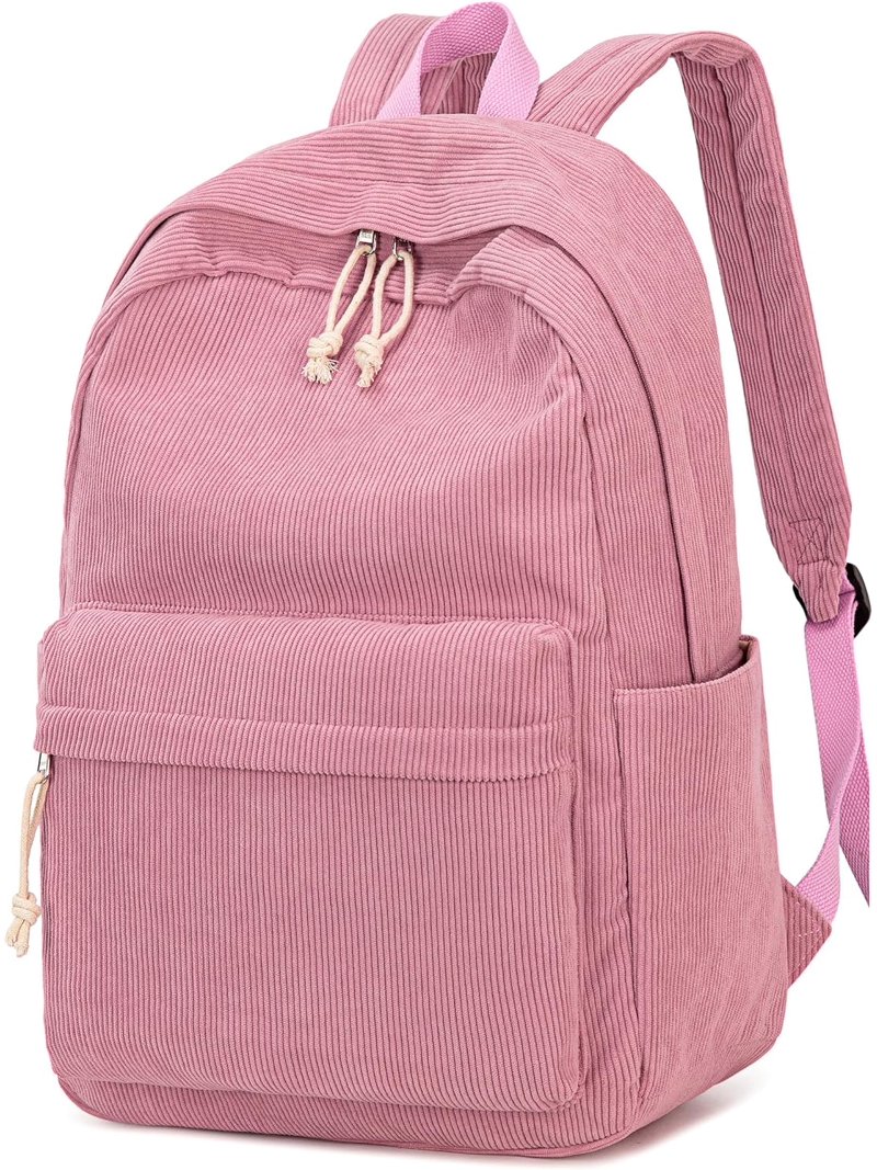 17 Inch Corduroy Laptop Backpack for Women, Lightweight School Bag for College, Stylish Casual Daypack, Pink 17 Inch Corduroy Laptop Backpack for Women, Lightweight School Bag for College, Stylish Casual Daypack, Pink