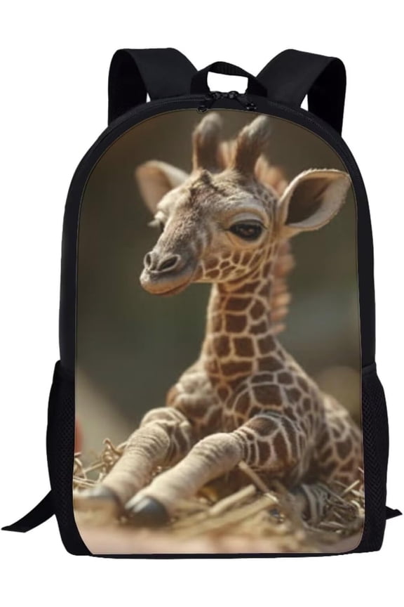 17 Inch Cute Giraffe Animal Print Gift Backpack (Black, One Size)Large Capacity Backpack Unisex 17 in