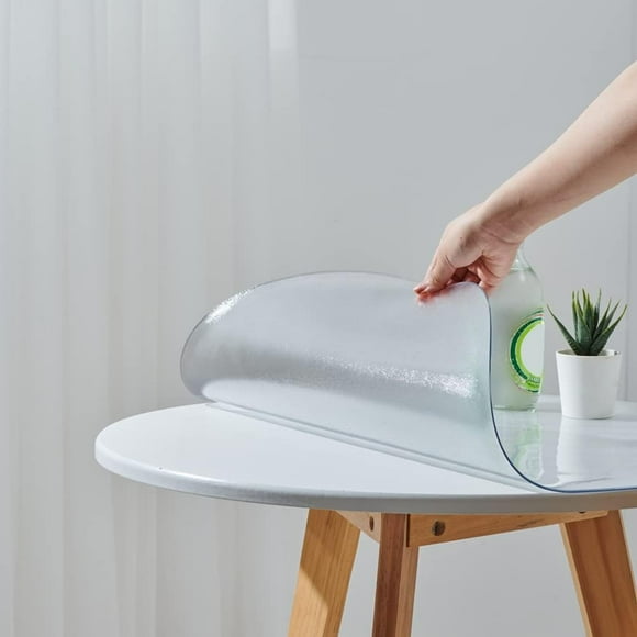 17 Inch Diameter Frosted Round Table Protector, 2.0mm Thick Waterproof Oil Proof Plastic Desk Cover Protector Circle Desk Pad Placemat for Coffee End Side Table Night Stand