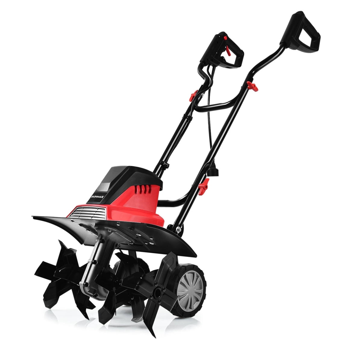 17-Inch Electric Tiller, 14 Inch Tilling Width 9 Inch Electric Tiller, Foldable Electric Rototiller, 10 Amp Tiller Cultivator for Lawn, Yard, Garden Soil Digging, Red+Black