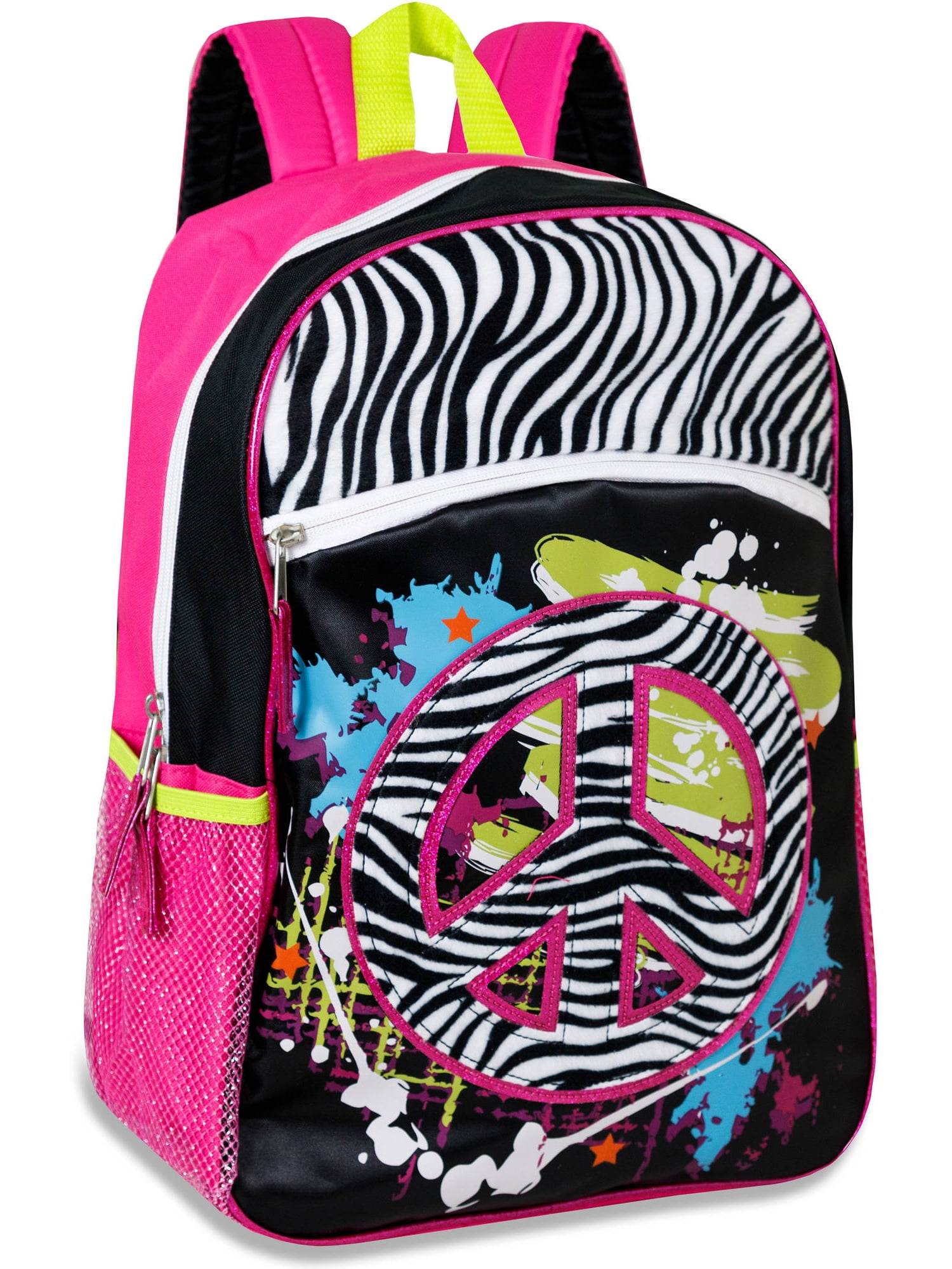 17 Inch Embellished Zebra Fur Peace Backpack
