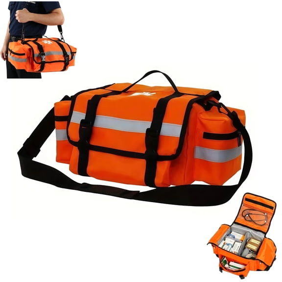 17 Inch Empty EMT Trauma Bag, Water Resistant 600D Oxford First Responder Medical Bag with Reflective Strips for Camping Home Emergency
