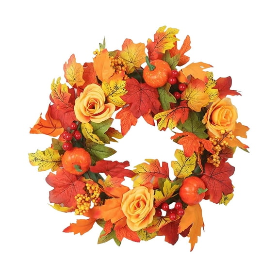 17-Inch Fall Front Door Wreath, Pumpkin, Maple Leaf, Berry Wreath, Harvest Wreath, Fall Decoration, Suitable for Home, Outdoor, Indoor, Thanksgiving, And Halloween.