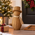 thumbnail image 1 of 17-Inch Faux Rattan Snowman Figurine with Detachable Top Hat and Scarf, Christmas Snowman Statue for Christmas Porch Front Door Decor, Brown Christmas Winter Decor Indoor Outdoor, 1 of 8