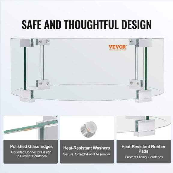 17 Inch Fire Pit Wind Guard - Tempered Glass Flame Shield for Outdoor Propane & Gas Fire Pits, Patio, Deck Use