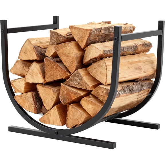 17 Inch Firewood Rack Holder, Heavy Duty Fire Logs Holder for Indoor Fireplace, Outdoor Metal Fire Wood Log Pile Storage Stacker Organizer, Patio Logs Stand Tool, Black
