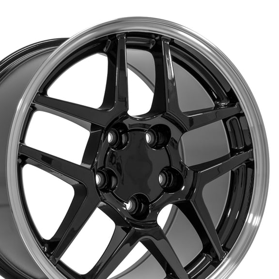 OE Wheels CV04 17 Inch Rims Fit Corvette C5 Z06 Style 5x120.65 17x9.5 Gloss Black Machined Lip - Hollander 5123 (Set of 4)