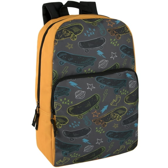 17 Inch Fun Printed Backpack for Commute and Travel in Colorful Skateboards Print