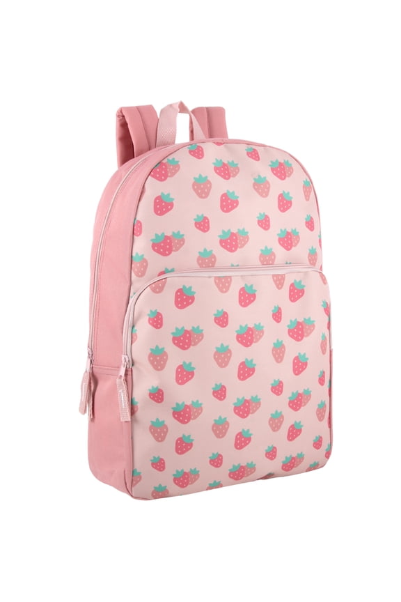 17 Inch Fun Printed Backpack for Commute and Travel in Sweet Strawberries Print