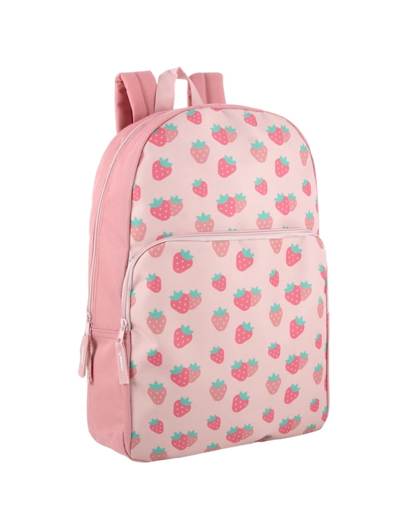17 Inch Fun Printed Backpack for Commute and Travel in Sweet Strawberries Print