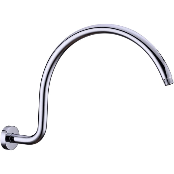 17 Inch Gooseneck Shower Arm Polished Chrome, High Shower Head Riser Pipe 1/2 NPT Tapered Threads Rain Shower Arm with Flange