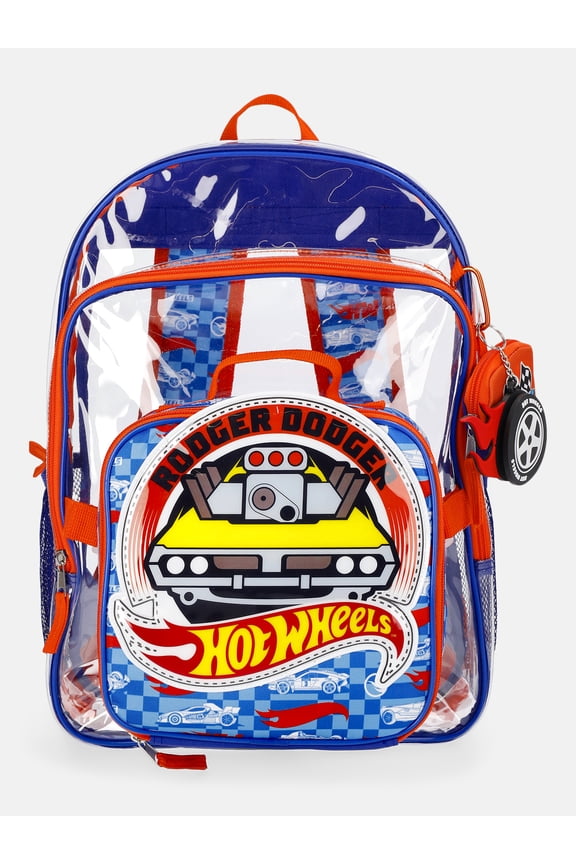 Boys 17" Clear Rodger Dodger Backpack with Lunch Box & Bag Charm, 3-Piece Set, Orange