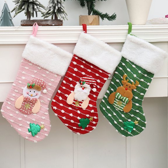17 Inch Knit Christmas Stockings with Boucle Texture, Cozy Xmas Stocking Gift Bag Hanging for Family, Fireplace Mantel Staircase Wall Door Holiday Home Decor