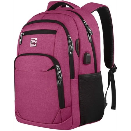 17 Inch Laptop Backpack, Business Anti Theft Slim Durable Laptops Backpack with USB Charging Port, Water Resistant College School Computer Bag Gifts for Men Women Fits 15.6 Inch Notebook-Rose Red