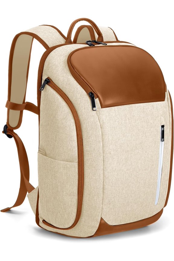 17 Inch Laptop Backpack for Men, Business Travel Anti- Backpack with USB Port, Water Resistant Computer Bag Carry Flight Approved for Work College Weekender, Beige