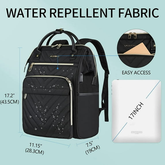 17 Inch Laptop Backpack for Women Men, Waterproof with USB Port & RFID Pockets, Large Capacity Daypack