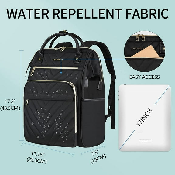 17 Inch Laptop Backpack for Women Men, Waterproof with USB Port & RFID Pockets, Large Capacity Daypack