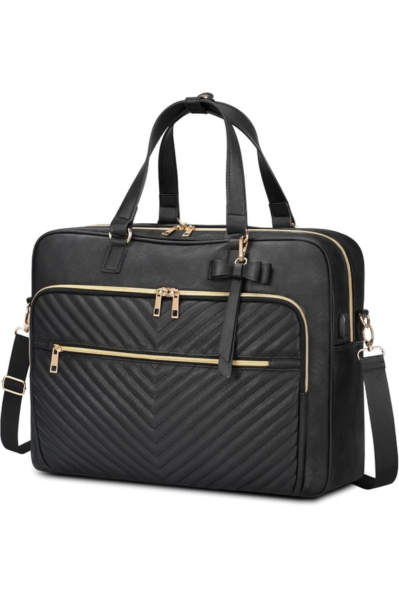 17 Inch Laptop Bag for Women, Large Convertible Quilted Briefcase Backpack with USB Port,  Leather Work Tote Bags, Professional  Computer Handbags for Office Business, Black