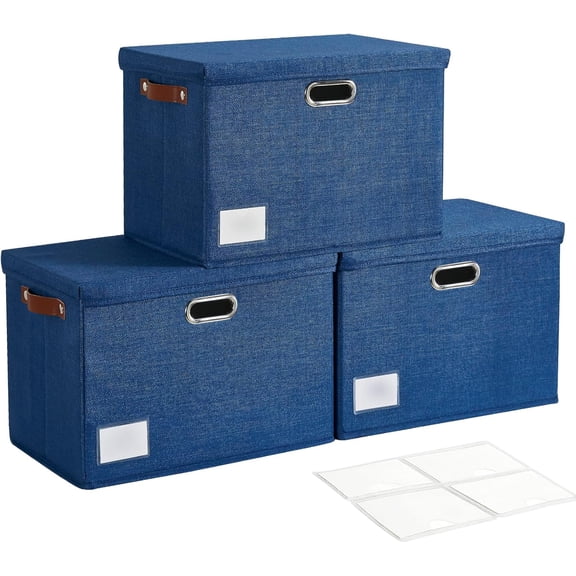 17 Inch Large Collapsible Storage Bins with Lids Stackable Fabric Boxes Navy