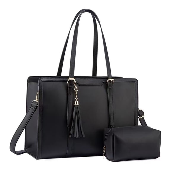 17 Inch Leather Laptop Tote Bag for Women - Business Travel Briefcase & Casual Handheld Clutch, Work Computer Shoulder Satchel