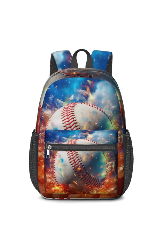 17 Inch Lightweight Backpack,PVC Waterproof Oxford Fabric, Ergonomically Designed, with Large Capacity, Fire Flame Baseball Print
