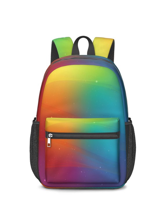 17 Inch Lightweight Backpack,PVC Waterproof Oxford Fabric, Ergonomically Designed, with Large Capacity, Vibrant Rainbow Print