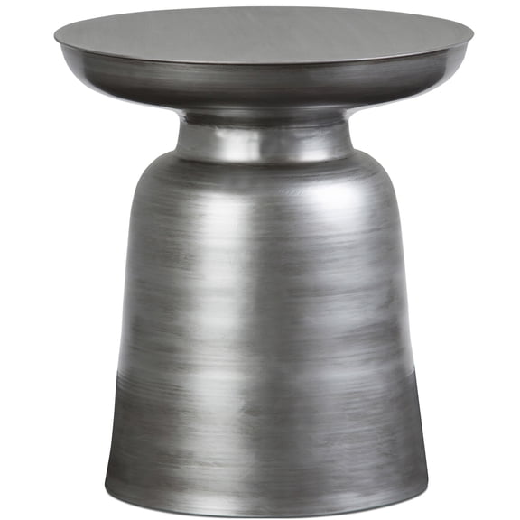 17 Inch Modern Industrial Accent Table, Silver Metal Drum End Table for Living Room
