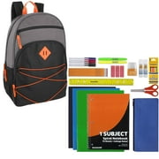 TRAIL MAKER 17 Inch Multipocket Bungee Cord Backpack with 30 Piece Stationary Kit Including Pens, Pencils, Spiral Notebook, Folders, Pencil Sharpener, Erasers and More!