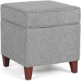 17 Inch Ottoman Small Foot Stool for Couch Faux Linen Upholstered