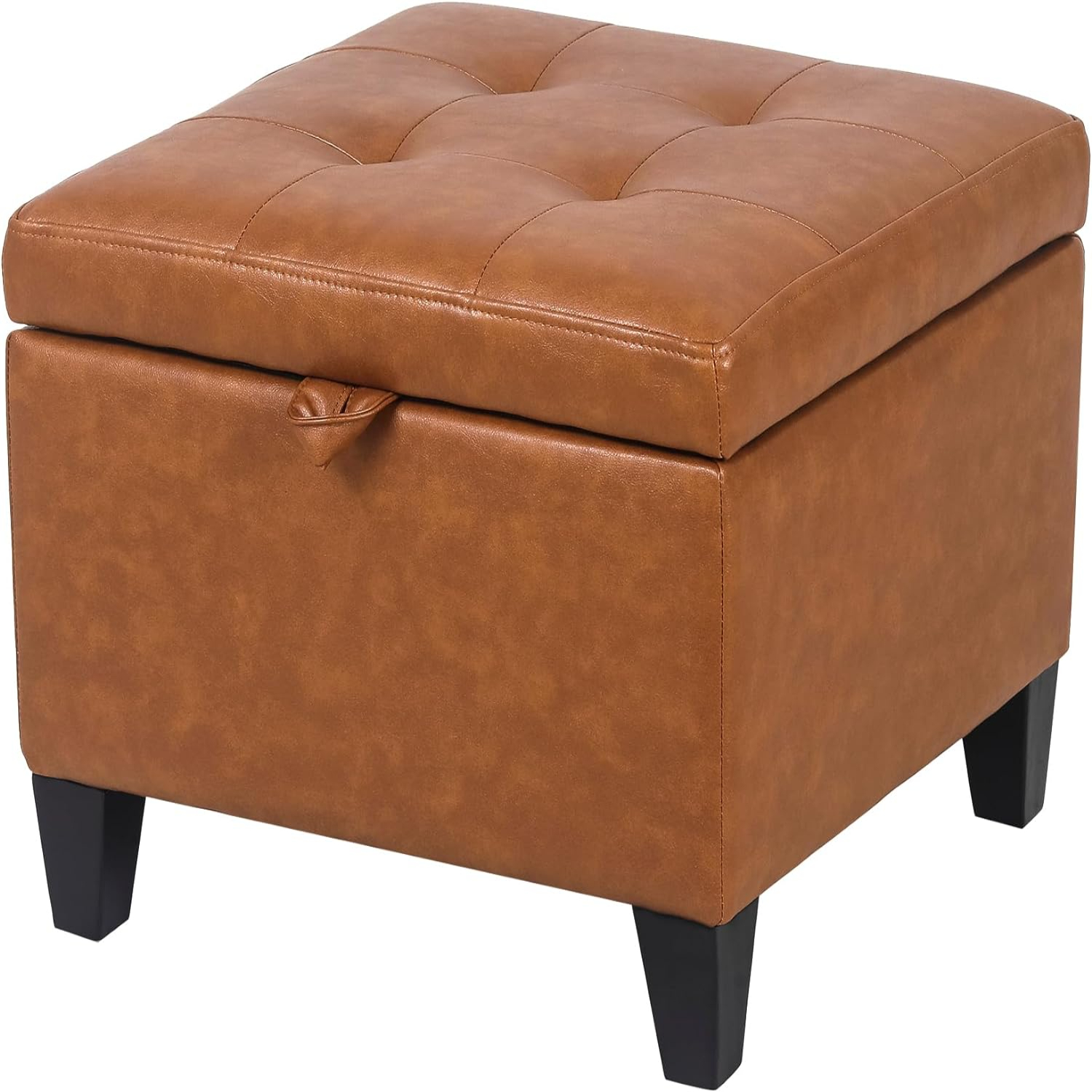 17 Inch Ottoman Small Foot Stool for Couch Faux Linen Upholstered