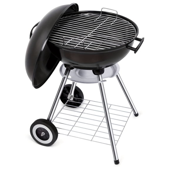 17-Inch Portable Charcoal Grill with Smoking Function, Round Outdoor BBQ Grill, Reinforced Bowl, 4 Wheels for Stability & Mobility, Perfect for Camping, Backyard & Tailgate Parties