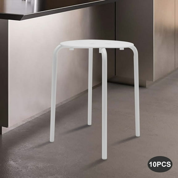 17 Inch Portable Classroom Stackable Plastic Stools Backless White Stool with Round Top for Kids Adults 10 Pack Stacking Stools Set with Metal Frame Children Students School Office Home Kitchen
