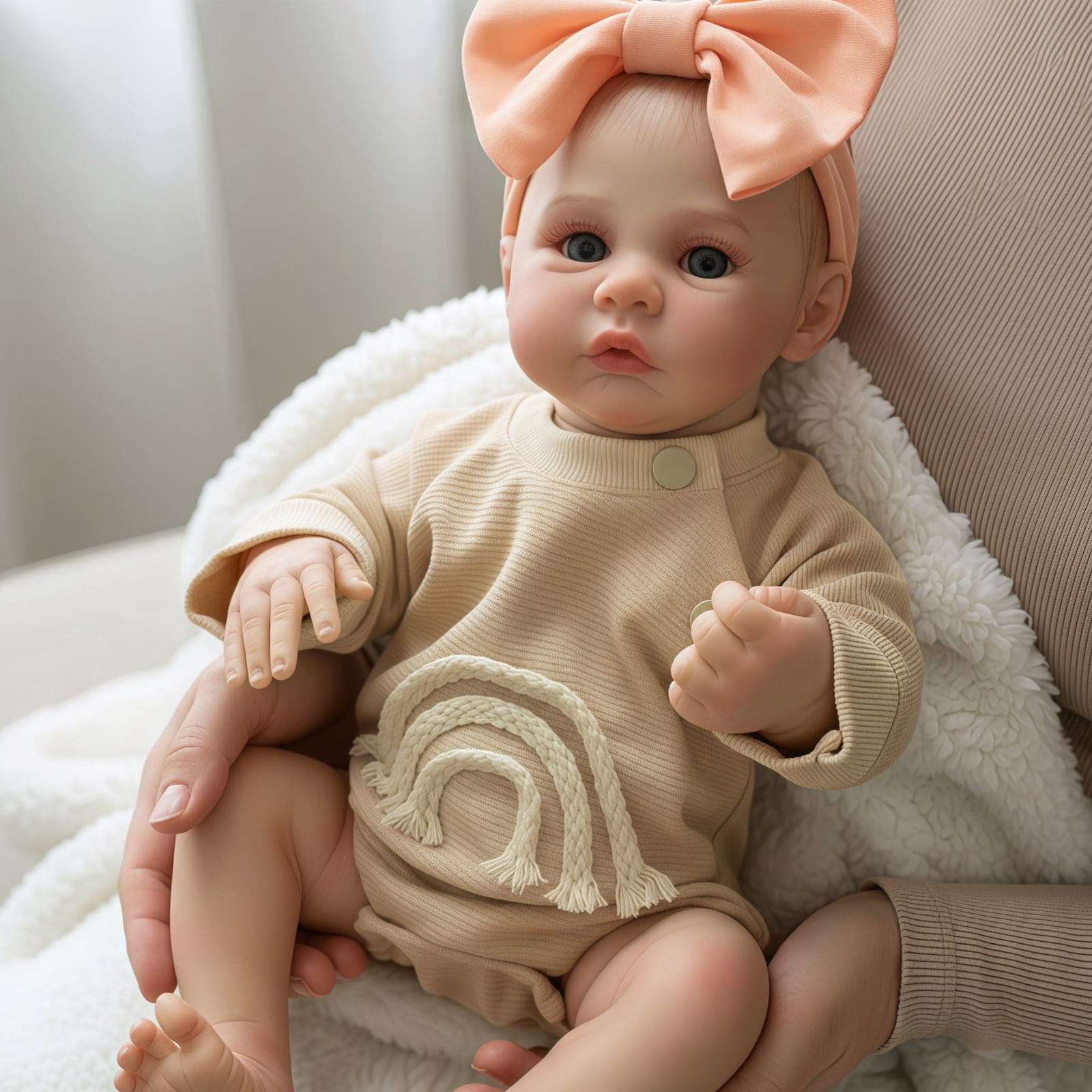 17 Inch Reborn Baby Doll Girl, Full Vinyl Body Realistic Baby Doll with Blue Eyes and Painted Hair, Lifelike Baby Doll Toy for Kids Girls Birthday Christmas Gift