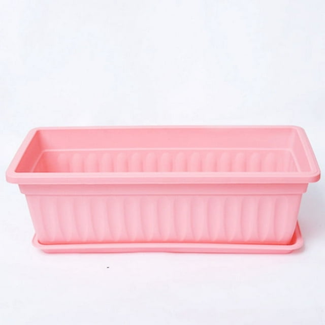 17 Inch Rectangular Plastic Thicken Planters with Trays - Window Planter Box for Outdoor and Indoor Herbs, Vegetables, Flowers and Succulent Plants (1 Pack,Pink)