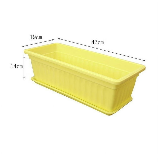 17 Inch Rectangular Plastic Thicken Planters with Trays - Window Planter Box for Outdoor and Indoor Herbs, Vegetables, Flowers and Succulent Plants (1 Pack Yellow)