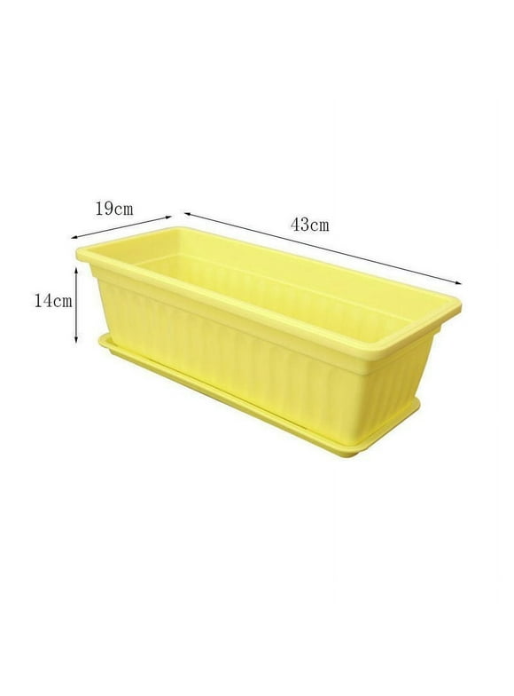 17 Inch Rectangular Plastic Thicken Planters with Trays - Window Planter Box for Outdoor and Indoor Herbs, Vegetables, Flowers and Succulent Plants (1 Pack Yellow)