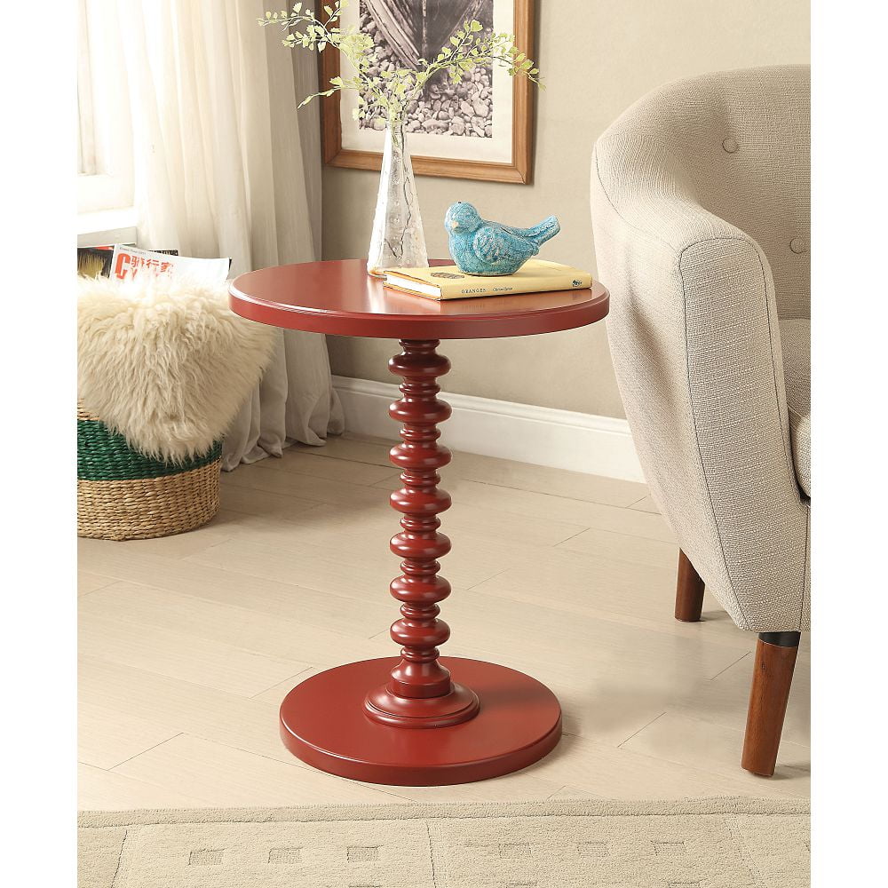 17 Inch Retro Side Table with Round Pedestal Leg, Solid Wood Round Sofa ...