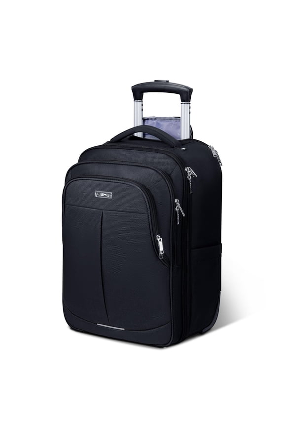 17 Inch Rolling Backpack for Adults - Underseat Carry On Luggage, Wheeled Trolley Laptop Bag for Men Women (Black Medium)