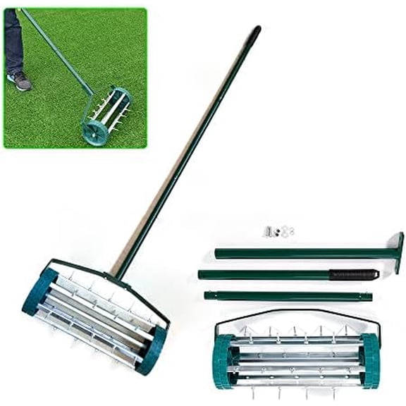 17 Inch Rolling Lawn Aerator, Heavy Duty Garden Yard Aerator Tool, Manual Spike Garden Tool for Compacted Soil & Lawn Care$$Garden & Patio