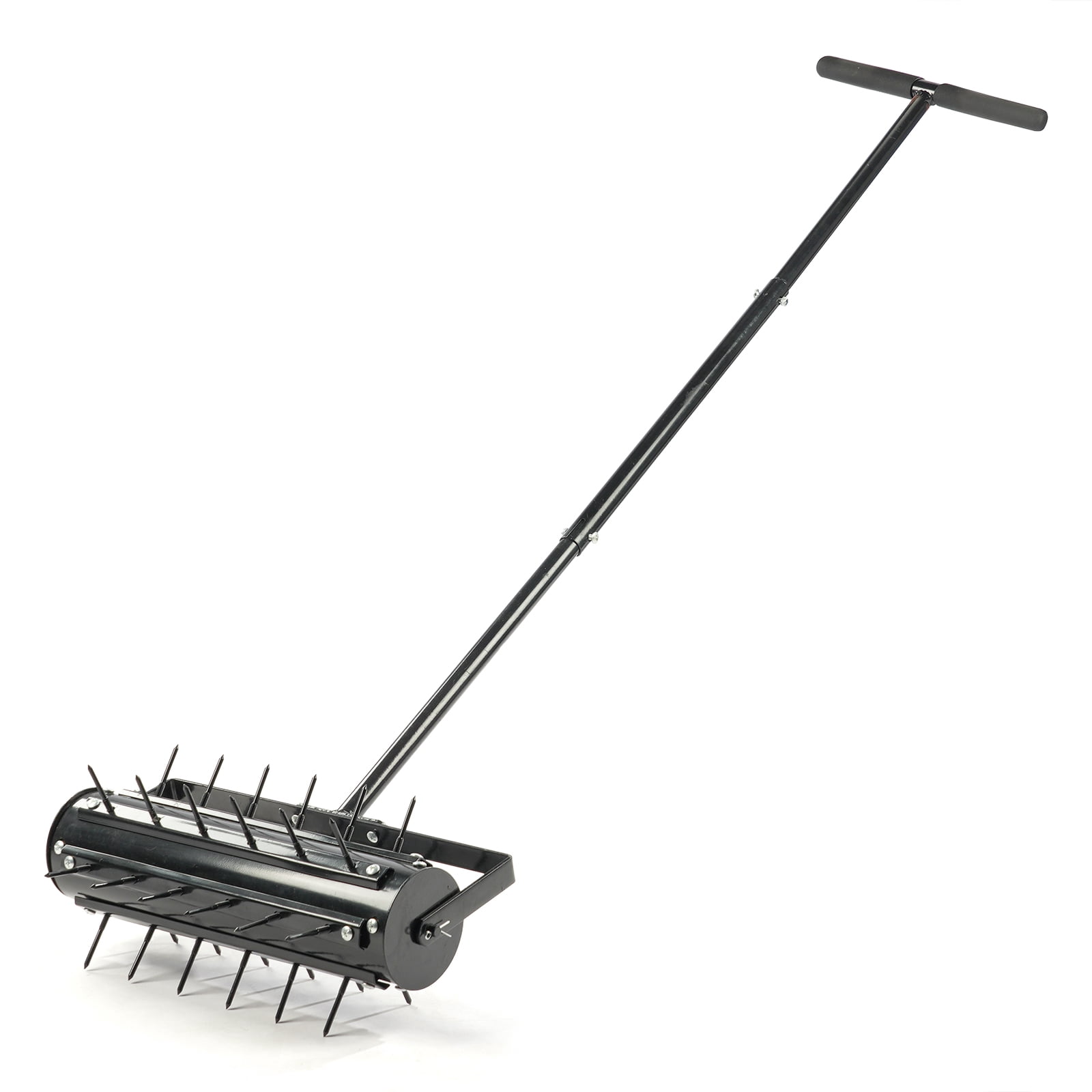 17-Inch Rolling Lawn Aerator with T-Shaped Handle, 2-Inch Steel Spikes, Galvanized Steel Frame, Universal for All Soil Types, Heavy-Duty Lawn Aeration Tool for Yard Patio Garden