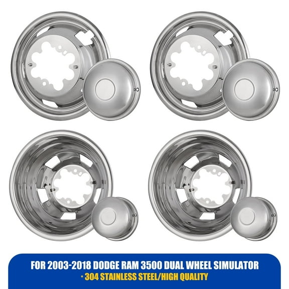 17 inch Set of 4 Dually Wheel Simulators Fit for 2003-2018 Dodge Ram 3500 Bolt on Truck Stainless Material