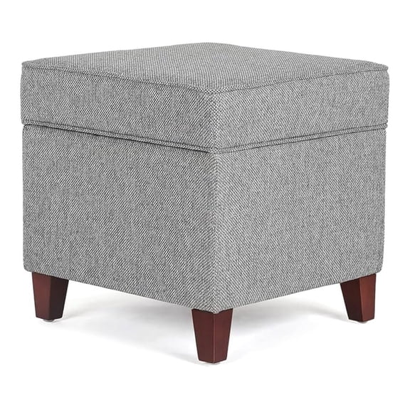 17 Inch Square Linen Storage Ottoman for Living Room & Bedroom, Small Upholstered Footrest Stool with Hinged Lid and Wood Legs, Modern Accent Furniture, Light Gray