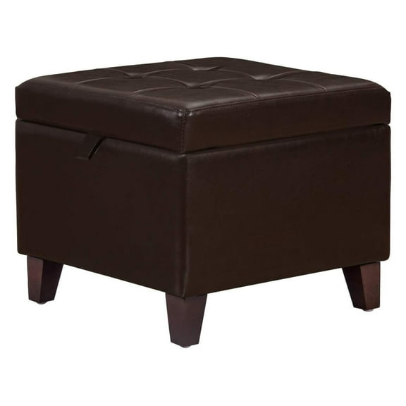 17 Inch Square Storage Ottoman,Small Foot Rest Stool for Couch, Faux Leather Upholstered Footstool Cube for Entryway Bedroom Living Room,Brown