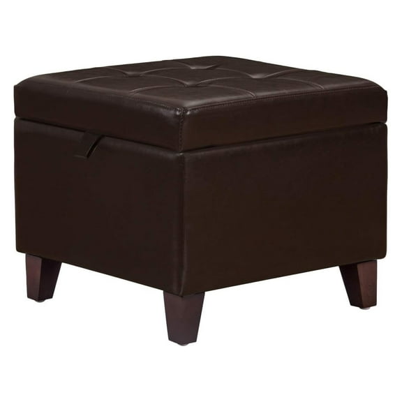 17 Inch Square Storage Ottoman,Small Foot Rest Stool for Couch, Faux Leather Upholstered Footstool Cube for Entryway Bedroom Living Room,Brown