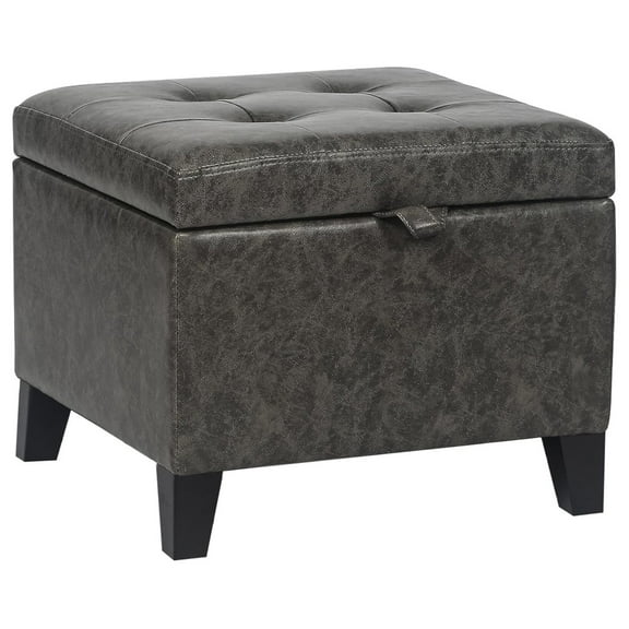 17 Inch Square Storage Ottoman,Small Foot Rest Stool for Couch, Faux Leather Upholstered Footstool Cube for Entryway Bedroom Living Room, Dark Grey