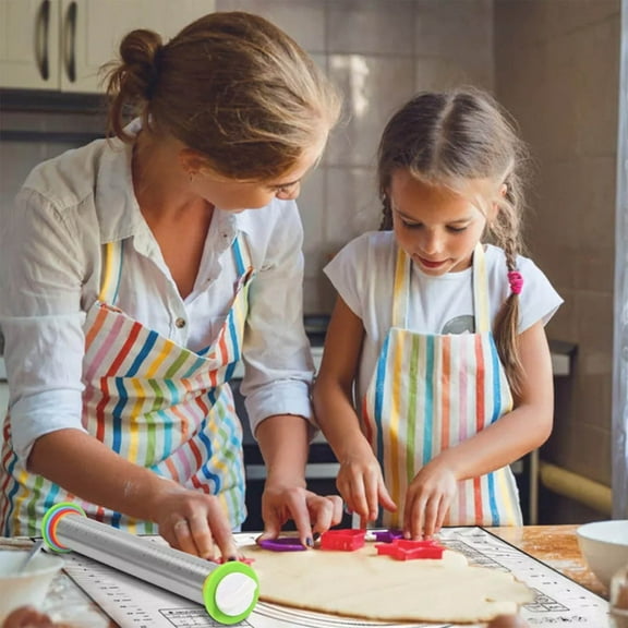 17-Inch Stainless Steel Adjustable Rolling Pin with 4 Thickness Rings, Graduated Measurements, and Silicone Baking Mat - Professional Dough Roller for Pizza, Pasta, Cookies, Pastries