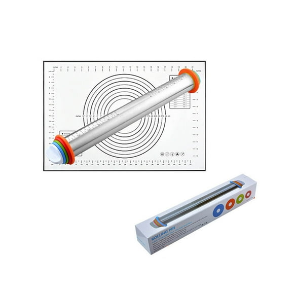 17-Inch Stainless Steel Adjustable Rolling Pin | Graduated Thickness | Includes Baking Mat & 4 Disc Sets | Non-Stick | Ideal for Dough, Pastries, Bread | Versatile Kitchen Tool