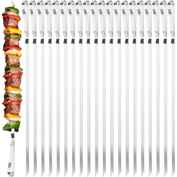 17 Inch Stainless Steel Skewers for Kabobs, Flat Shish Kabob Barbecue Skewers - Metal BBQ Skewers for Grilling Meat, Chicken, Shrimp, Ve ables - 20 Pack (17Inch Flat BBQ 20p)