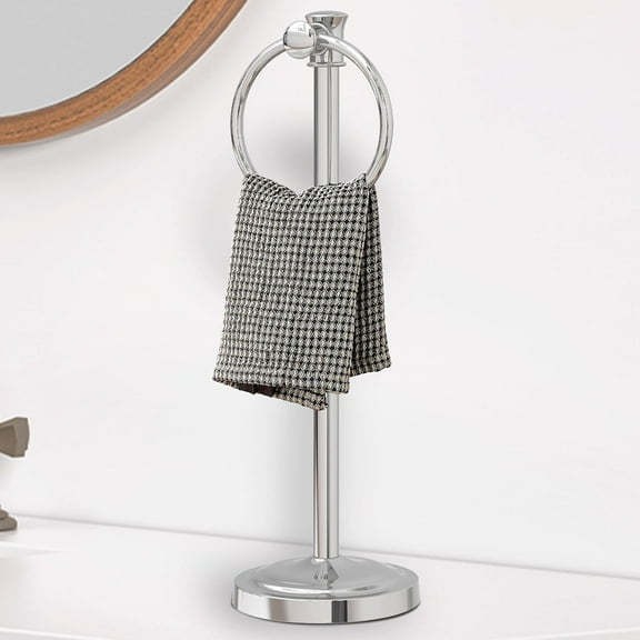 17 Inch Stand Hand Towel Holder Towel Bar Towel Hanging Ring, Free Standing Floor Hand Towel Rack Storage for Bathroom Kitchen Vanity Countertops, Hardware Accessories(Polished Chrome)